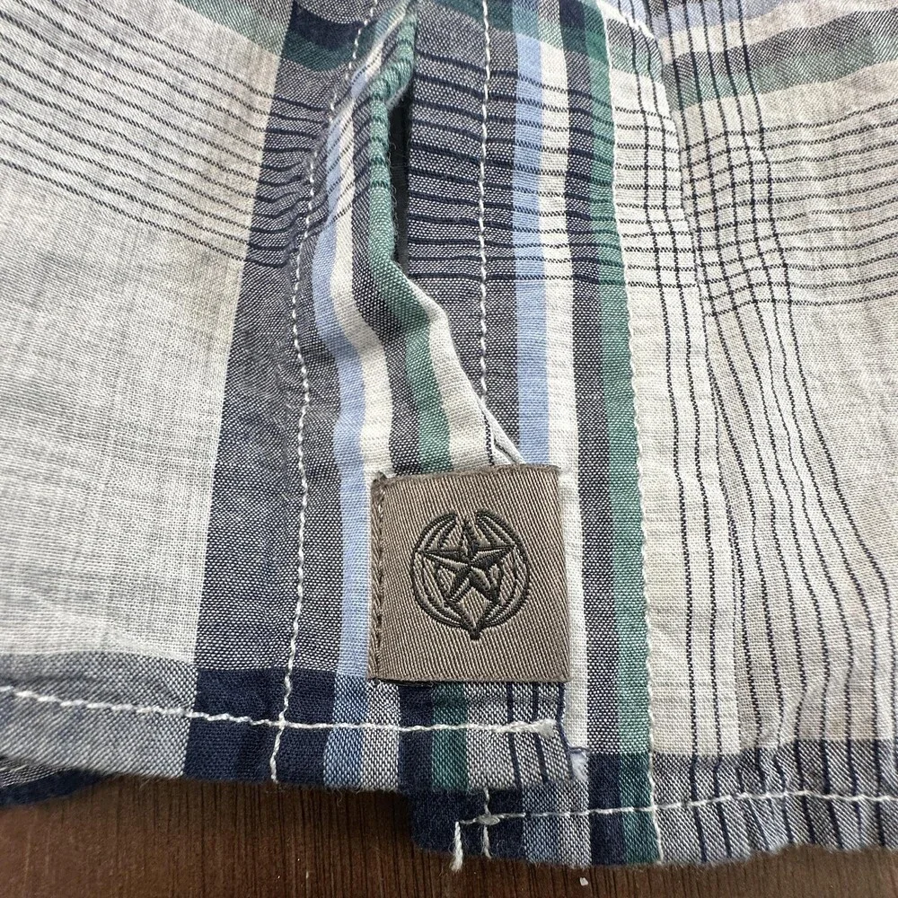 Banana Republic Untucked Shirt Mens XL Tall Blue Green Plaid Standard Fit Casual